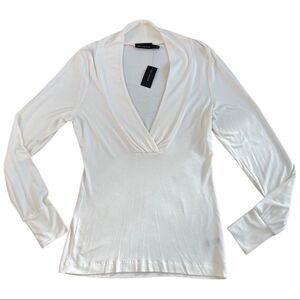 “Limited” Stretch Cotton Blend Long Sleeves Fitted Top Size S